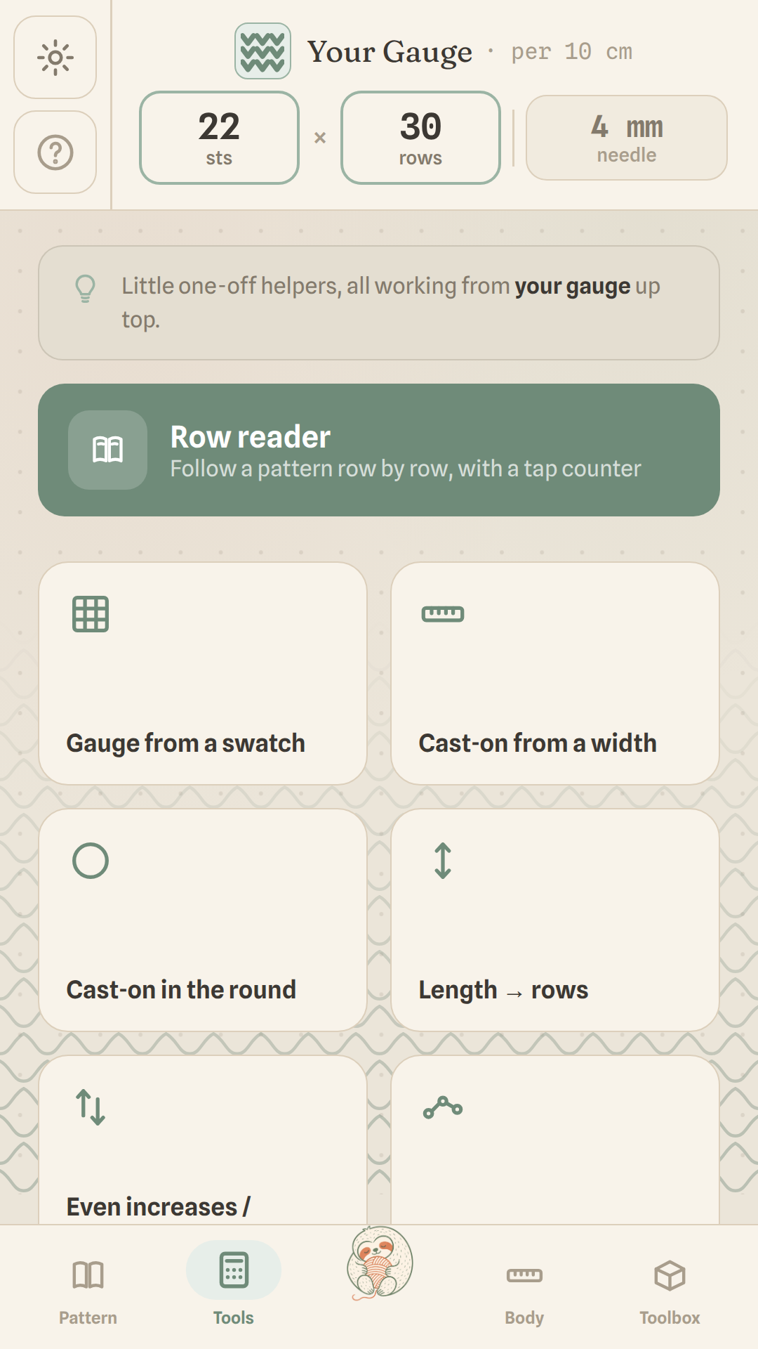 Slowspun’s calculator screen, working out a cast-on count from a target width