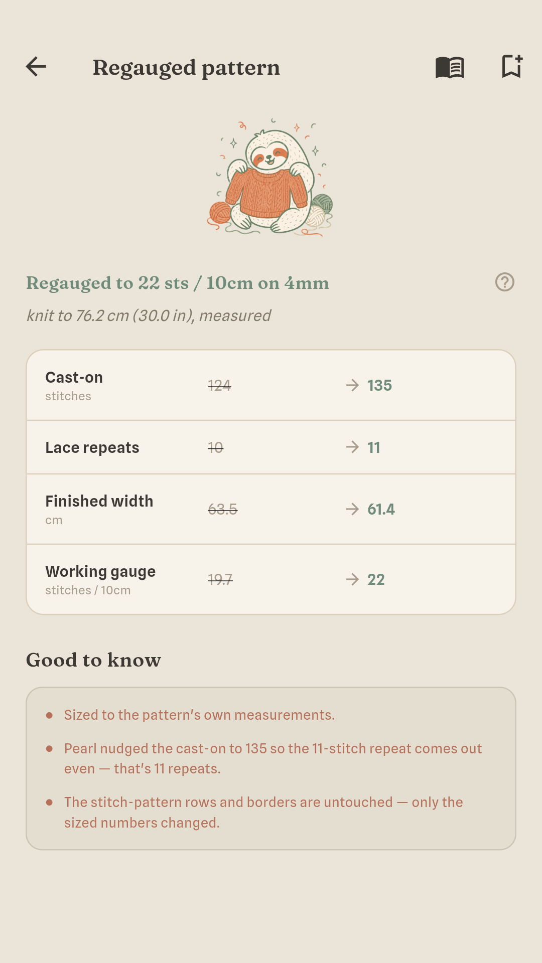 The full pattern rewritten at your gauge